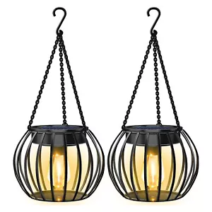 2x LED Solarlampe 2 Watt (sehr hell) Kürbis Metall Solarlaterne Laterne mit Akku - Bild 1 von 10