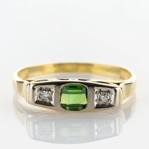 Vintage 14k gold ring with a tourmaline and diamonds - Picture 1 of 5