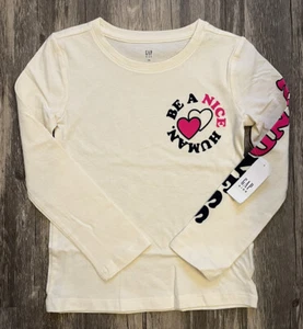 Kids Gap Logo Ivory Frost Long Sleeve T-Shirt - Girls Size XS 4-5 NWT - Picture 1 of 8