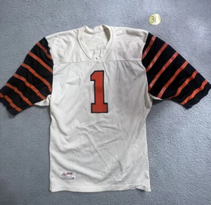 Vtg 80s beige #1 Cincinnati Bengals Rawlings Jersey Adult Size Medium Rare - Picture 1 of 6