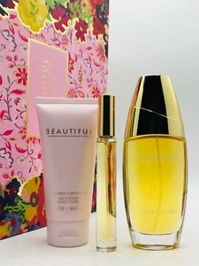 Estee Lauder Beautiful 3pc Set Parfum Spray 2.5 oz Body Lotion 2.5 oz Mini Spray - Picture 1 of 5