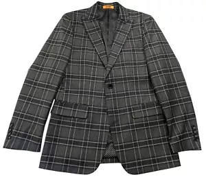 Steven Land Mens Sport Coat 36R Modern Gray Windowpane Flannel Sandro Blazer EUC - Picture 1 of 9