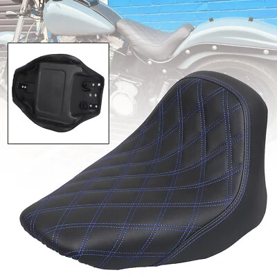 Asiento individual delantero con costuras negras + azules para Harley Heritage Softail FLSTN Foto 1 de 4