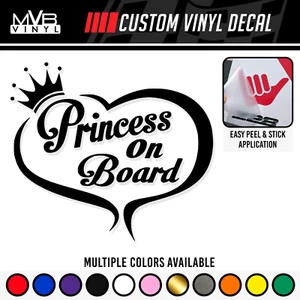 Princess Crown Heart On Board Vinyl Decal Sticker | Car Truck JDM Scene Stance - Picture 1 of 5