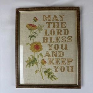 Vtg Country Flowers Folk Art May The Lord Bless You And Keep You CROSS STITCH - Picture 1 of 7