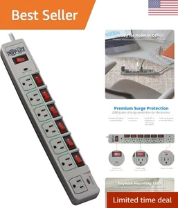 Umweltfreundliche 7 Steckdosen Überspannungsschutz Steckdosenleiste mit 1080 Joule Schutz - Bild 1 von 11