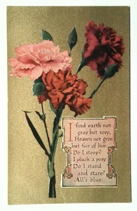 Vintage 1907-1915 Lithograph Postcard Pink & Red Carnations Poem - Picture 1 of 2