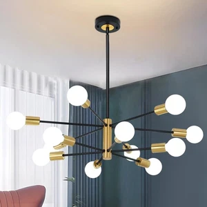 12-Light Modern Sputnik Chandelier, Mid Century Black Gold Ceiling Chandelier... - Picture 1 of 9