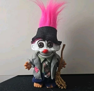 Vintage HOBO Russ Troll bambola pagliaccio viso dipinto 5" capelli fucsia mondo magico - Foto 1 di 10