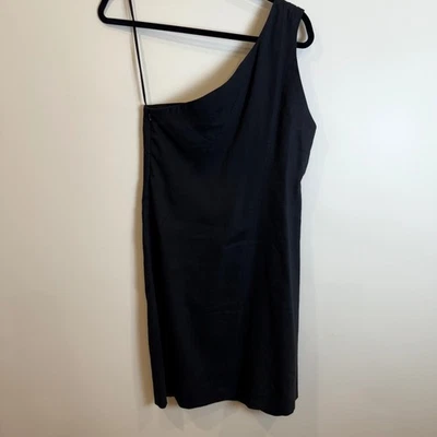 Теория черный одно плечо платье размер 8 Virgin шерсти льняной смеси оболочка - Изображение 1 из 4