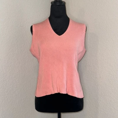 Axcess Pink V-Neck Ribbed Sweater Tank Boho Casual Women's Size Large  - Image 1 of 4