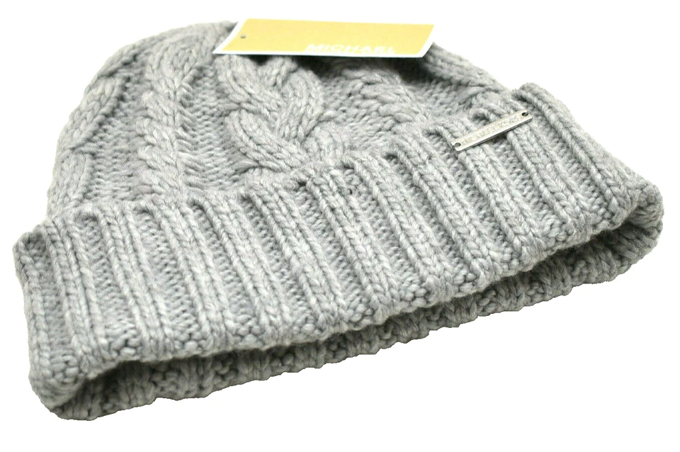 Michael Kors Women's Beanie Winter Hat Cable Knit Pearl Heather Grey One Size