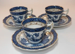 3 Booths Real Old Willow A8025 Gilded Demitasse Coffee Cups & Saucers 1940s VGC - Picture 1 of 16