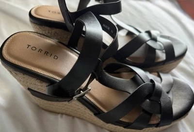 SANDALIAS CUÑA PLATAFORMA ALPARGATA TÓRRIDA MUJER NUEVAS SIN CAJA-TALLA 12W-NEGRAS Foto 1 de 4