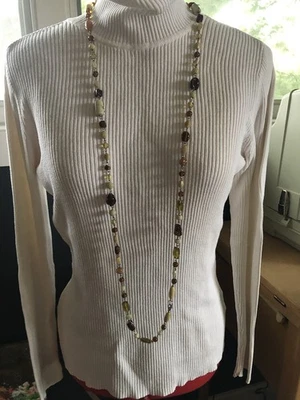 Beggars Beads Necklace Quartz Stone Amber Milk Glass Wire Wrap Long 44" - Image 1 of 4