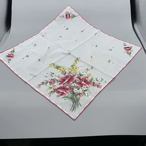 Vintage zartes rosa/weiß/gelb geblümt auf beige Baumwolle Taschentuch - Bild 1 von 3