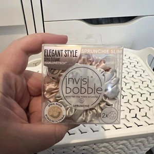 Invisibobble Pink and Silver Satin Hair scrunchies x2 Sprunchie Elastic Slim - Picture 1 of 1
