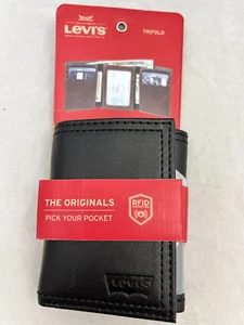 LEVI'S LEVIS Black RFID Protection Trifold Wallet FAST SHIP! - Picture 1 of 7