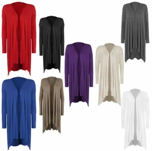 Ladies Women Plus Size Hanky Hem Jersey Long Sleeve Top Waterfall Open Cardigan - Picture 1 of 9