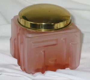 Vintage Pink Satin Glass Art Deco Powder Jar w Original Brass Lid - Picture 1 of 5