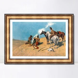 Framed Canvas Art Giclee Print The Smoke Signal by Frederic Remington Wall Art - Picture 1 of 16