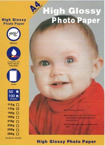 Photo Paper Premium Glossy A4 (210mm x 297mm) 135gsm White Pack of 100 Sheets - Picture 1 of 2