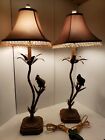 VTG Berman Table Lamps Parrot Bamboo Birds H 36" Pair of Metal & Ceramic Signed