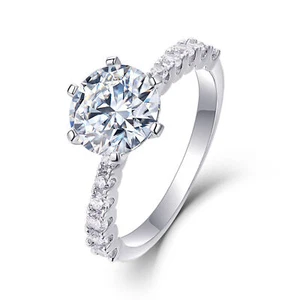 Women's Elegant 2Ct Moissanite Solitaire Engagement Ring 925 Sterling Silver - Picture 1 of 12
