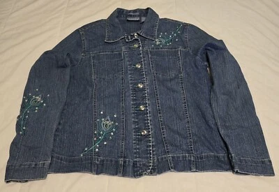 VTG Blassport Sequined Denim Jacket Size Medium Rhinestones Button Bedazzled 90s - Image 1 of 4