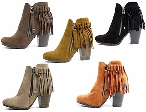 Stivaletti Breckelle's Gail-26 punta chiusa frange scamosciati cowgirl tacco grosso - Foto 1 di 16
