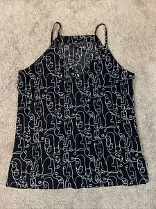 Madison Sz Small Tank Top Blouse - Black And White Faces Pattern