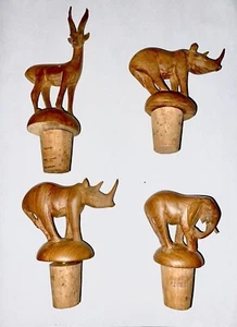 Lot of 4 Hand Carved Wooden African Figurines Approx. 3" Long x 2-4" Tall - Picture 1 of 10