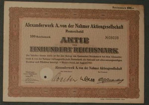 Alexanderwerk A. von der Nahmer Aktiengesellschaft 1937 100 RM - Bild 1 von 1