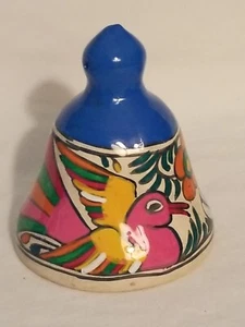 Mexican Folk Art Terra Cotta Clay Bell Hand Painted Colorful Bird Rabbit - Picture 1 of 10