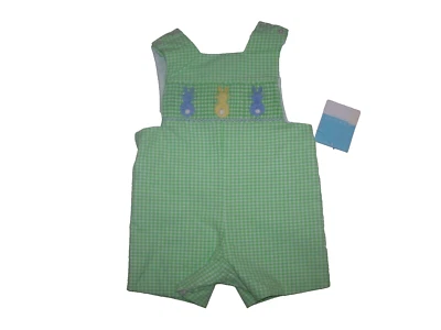 Anavini Boutique Boys Jon Cottontail Smock Bunnies Verde Cuadros Talla 9M Nuevo con Etiquetas Foto 1 de 2