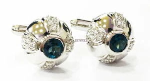 Natural London Blue Topaz Gemstone with 925 Sterling Silver Cufflink #2051 - Picture 1 of 4