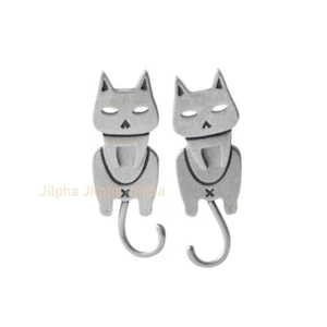 925 Sterling Silver Cute Cat Front to Back Stud Post Earrings F1342 - Picture 1 of 8