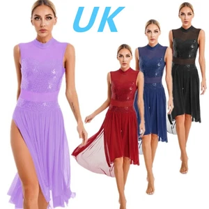 AU Womens Elegant Lyrical Dance Dress Shiny Sleeveless Leotard Dress Dancewear - Picture 1 of 57
