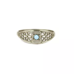 Anillo de filigrana vintage Art Deco de oro blanco de 10k para bebé - Imagen 1 de 5