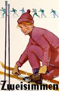 Zweisimmen vintage swiss ski travel poster repro 12x18 - Picture 1 of 1