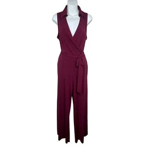 Nina Leonard Maroon Sleeveless Surplice Wide-Leg Jumpsuit Size M - Picture 1 of 6