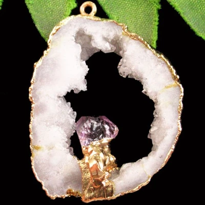 Белый титан кристалл агата друзы кварца жеода аметист подвеска H93393 - Изображение 1 из 2