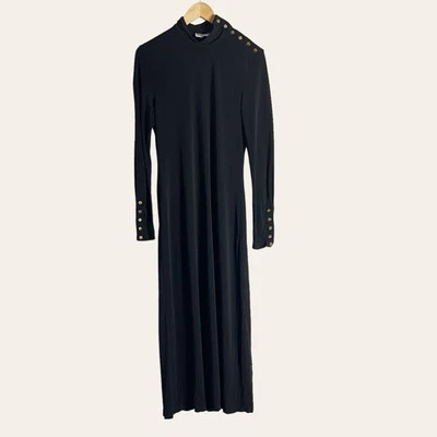 Vestido midi Tory Burch preto jersey gola alta manga longa tamanho 10 - Imagem 1 de 4