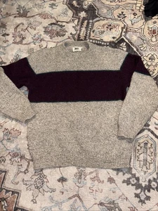 Vintage 80er REI Wollpullover Herren Large Colorblock grau blau Grob Rundhals - Bild 1 von 5