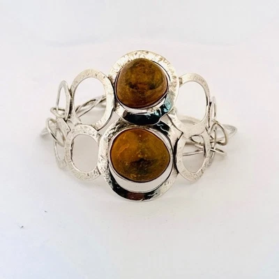 "Pulsera vintage de plata de ley 925 con piedras amarillas - joyería patrimonial de 6,5""" Foto 1 de 4