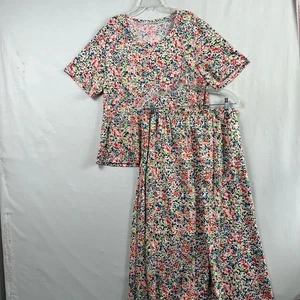Serengeti Skirt Top Set Womens L Multi-Color Floral A-Line Elastic Waist Stretch - Picture 1 of 19