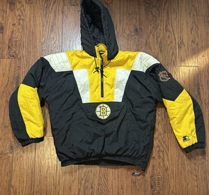 Chaqueta Pullover Boston Bruins Starter Puffer 1/4 Cremallera Negra NHL Para Hombre Grande De Colección - Imagen 1 de 10