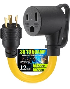 1FT 30Amp to 50Amp Welder Adapter Cord Compatible with NEMA L5-30P Male to 6-... - Picture 1 of 7