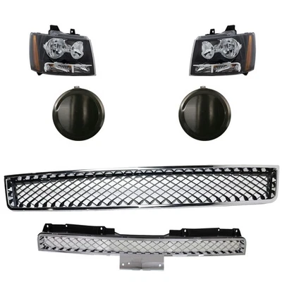 Headlamp Kit For 2007-2014 Chevrolet Tahoe LH RH Halogen Assembly 6 Pc w/ Grille - Image 1 of 4