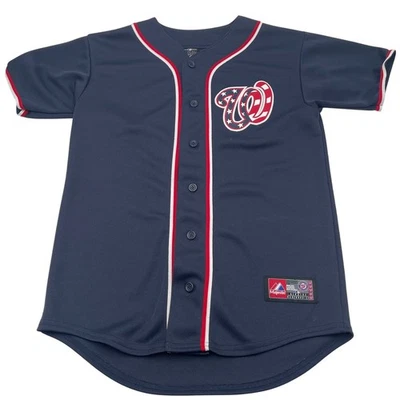 Majestuosa camiseta de béisbol juvenil de los Nacionales de Washington talla grande botón bandera de Estados Unidos - Imagen 1 de 4